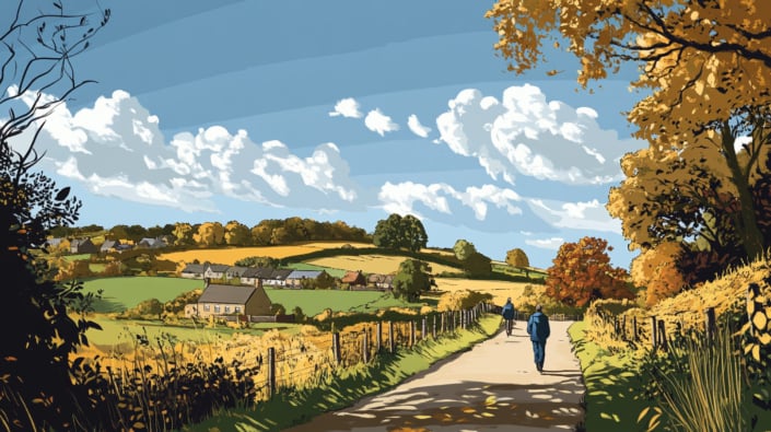 Drawing of a country scene in Autumn Drawing of a country scene in Autumn