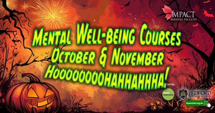 Oct Nov Courses Halloween image promoting Impact's Mental Health and Well-being courses
