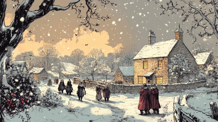Impact Winter Scene A water colour image of an English country scene at Christmas in the snow