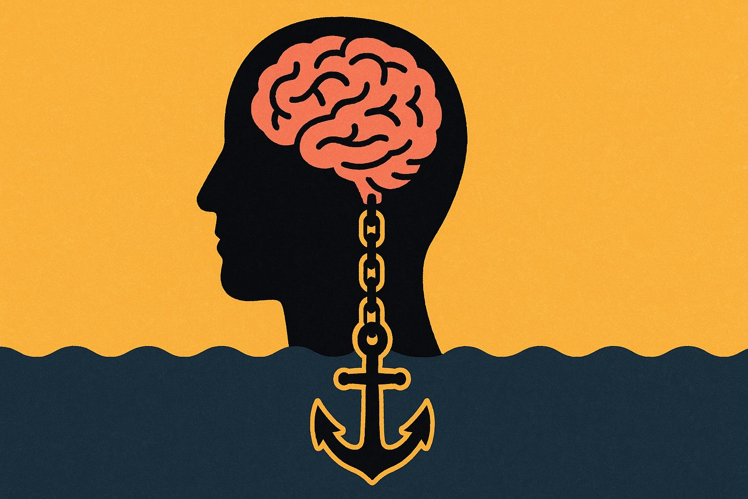A cartoon illustraton showing a brain with an anchor bringing calm on World Mental Health Day