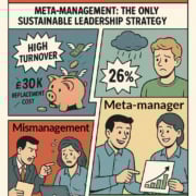 A comic book style image showing the primary statistics from the article about meta management